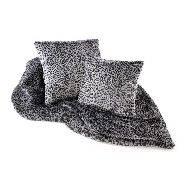 Faux fur grey leopard print throw